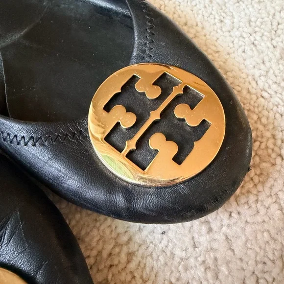 Tory Burch Black Flats with Gold Emblem - Picture 3 of 11